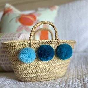 Bohemia woven rattan bag with pompoms
